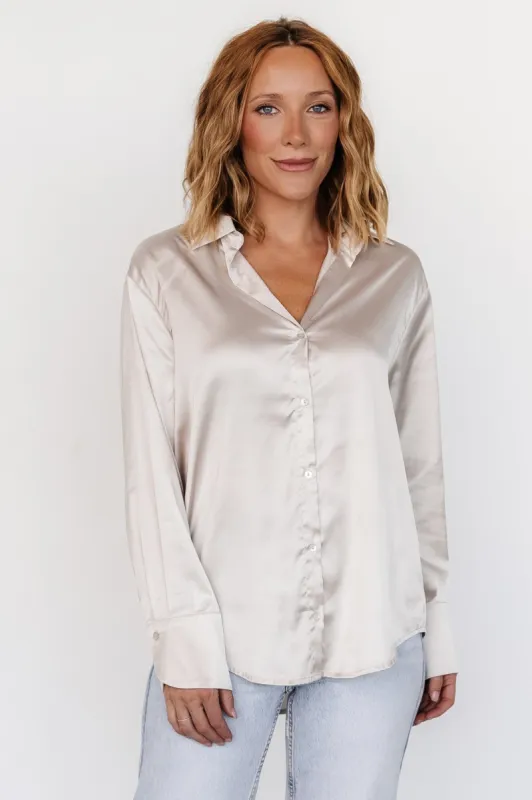 Kacey Satin Button Up Top | Champagne sold by Baltic Born