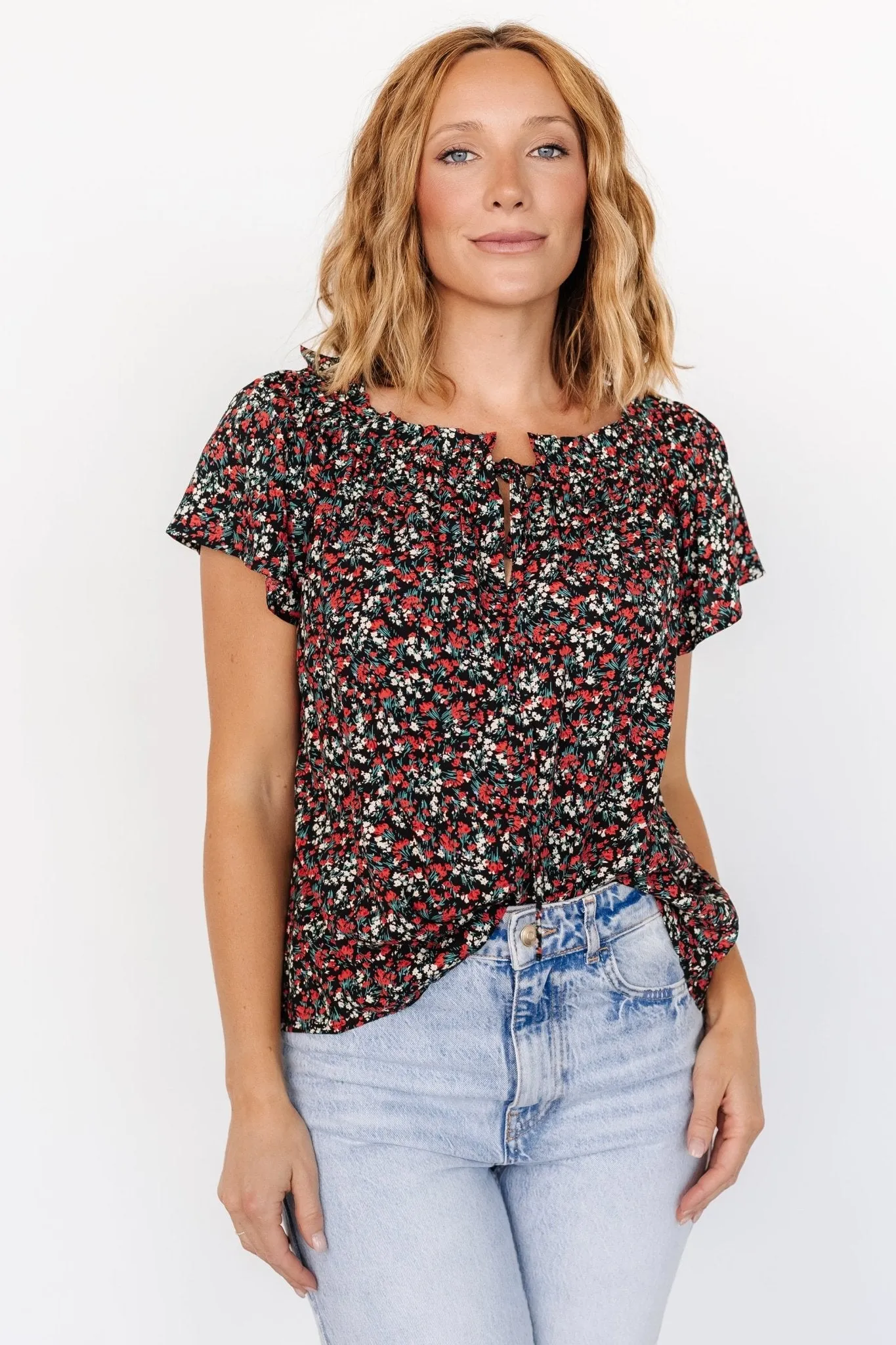 Jude Boho Top | Black + Red sold by Baltic Born