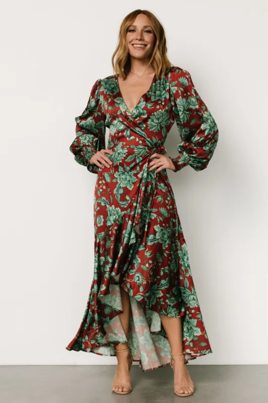 Lavinia Ruffle Maxi Dress | Rust + Green Floral sold by Baltic Born