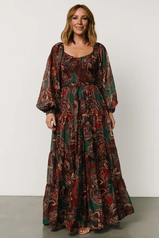 Livia Maxi Dress | Dark Green + Wine Multi sold by Baltic Born
