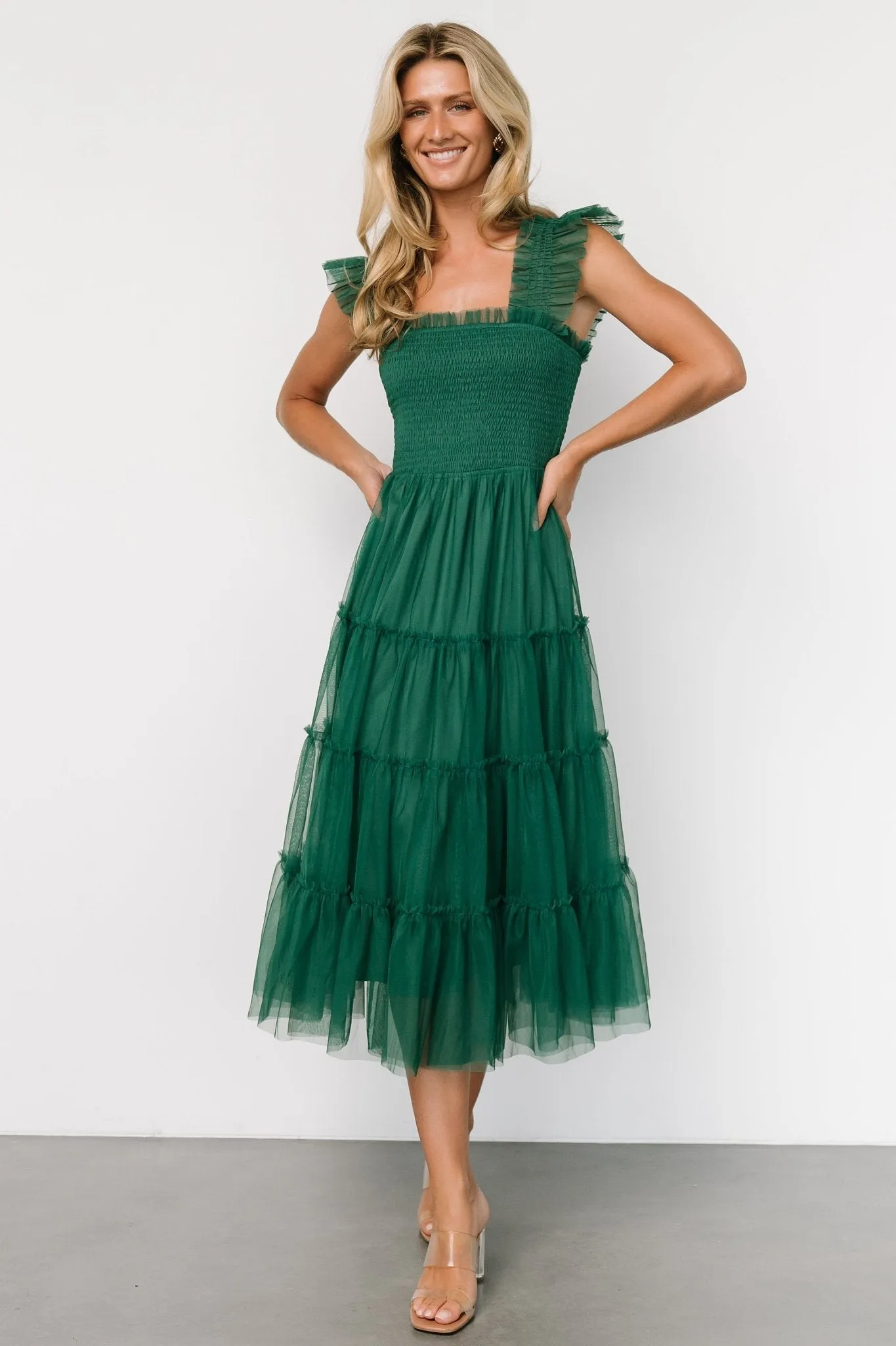 Emma Smocked Tulle Dress | Emerald sold by Baltic Born