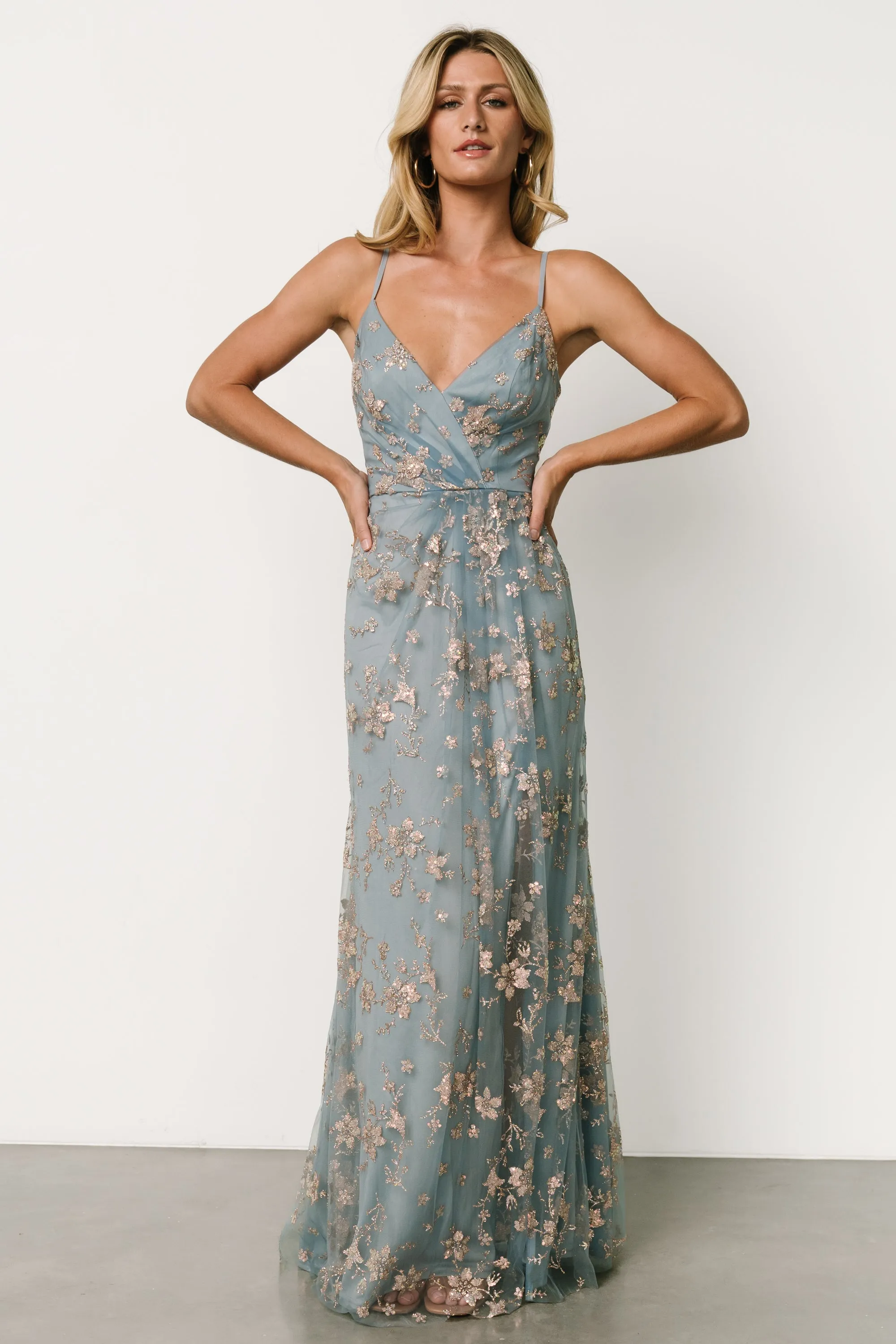 Marcia Sparkle Gown | Light Blue + Rose Gold sold by Baltic Born product image thumbnail 4