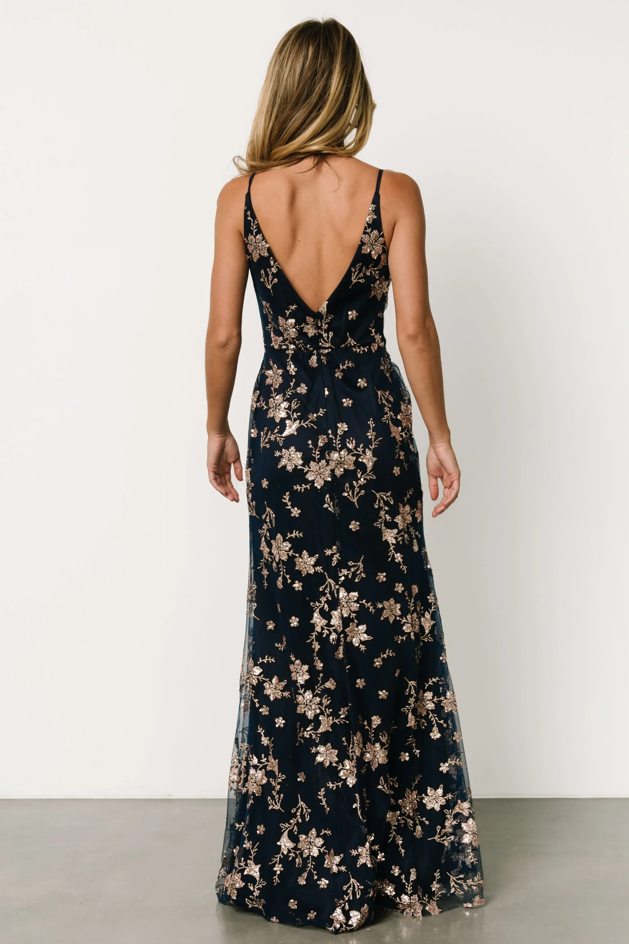 Marcia Sparkle Gown | Navy + Rose Gold sold by Baltic Born product image thumbnail 5