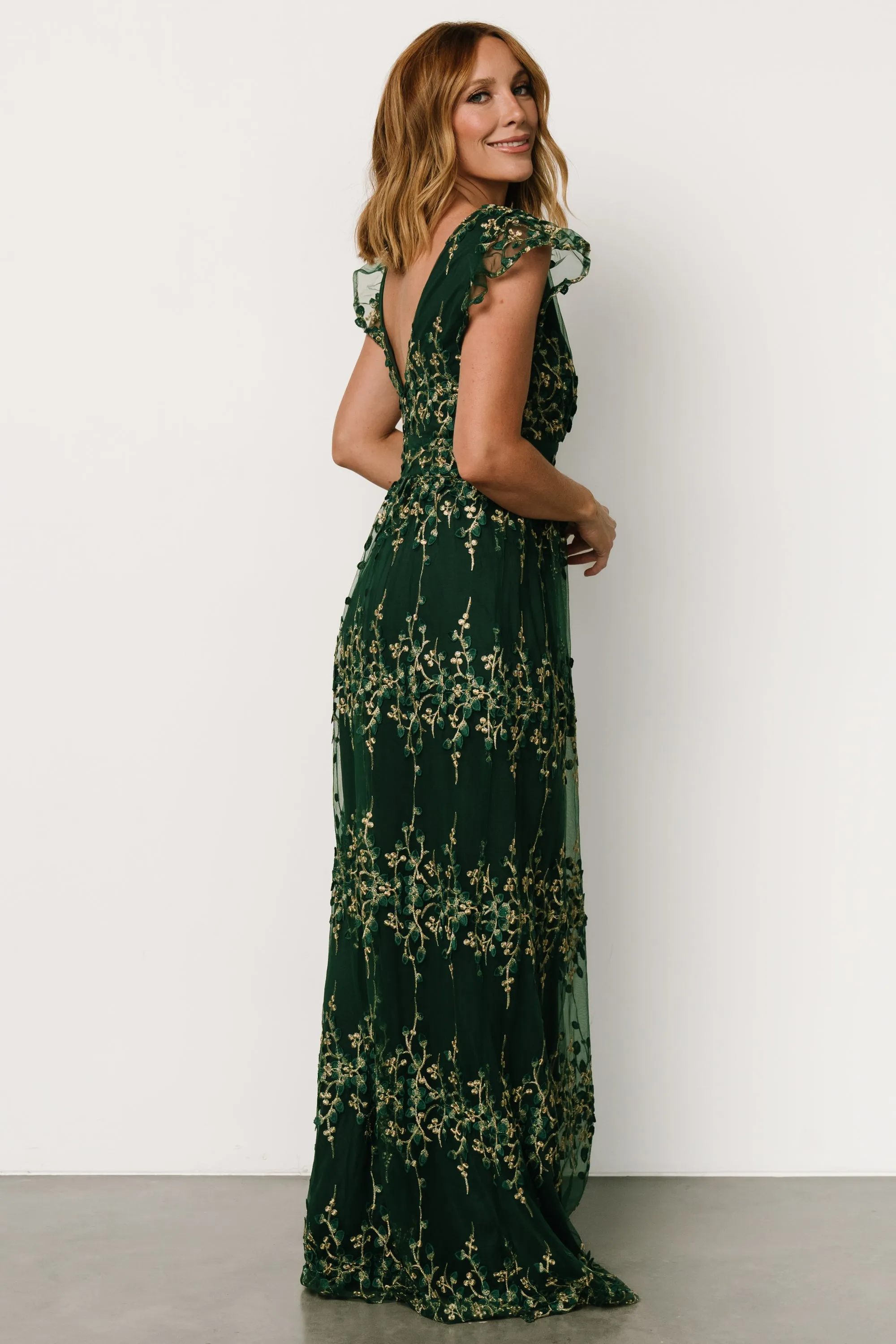 Eva Embroidered Maxi Dress | Green + Gold sold by Baltic Born product image thumbnail 3