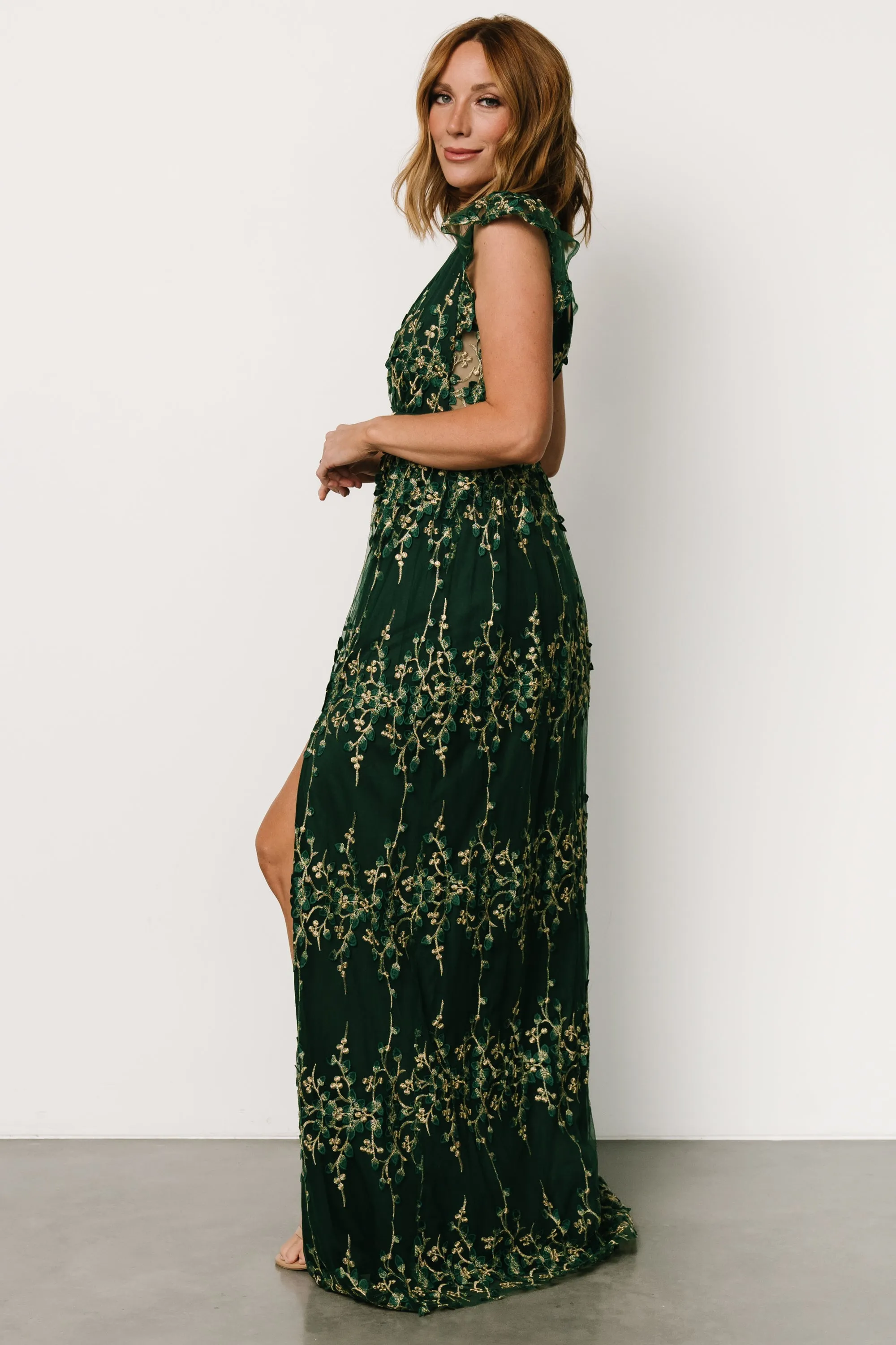 Eva Embroidered Maxi Dress | Green + Gold sold by Baltic Born product image thumbnail 5