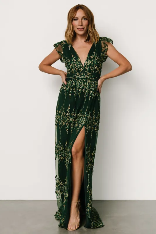 Eva Embroidered Maxi Dress | Green + Gold sold by Baltic Born