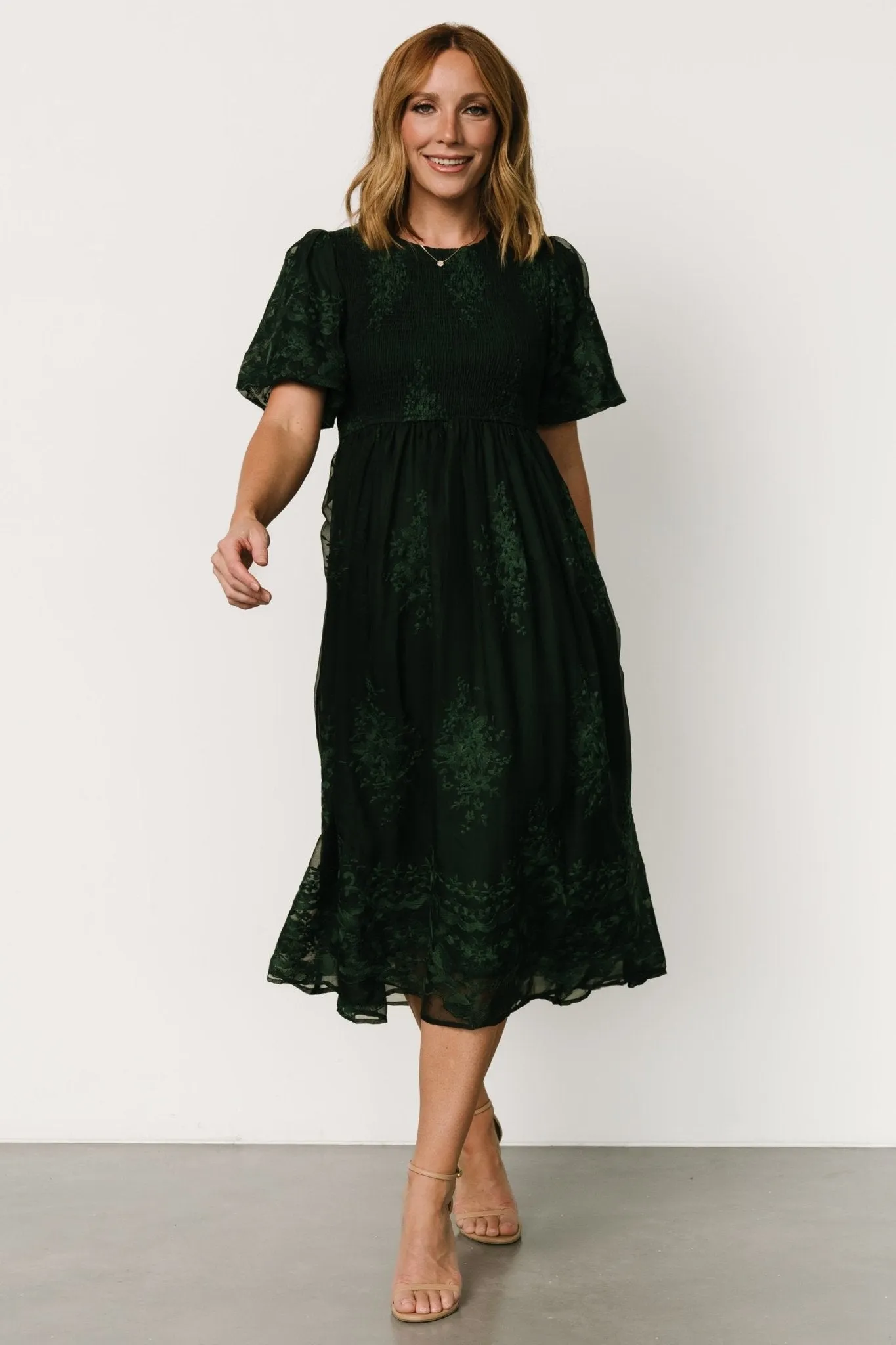 Corrine Embroidered Midi Dress | Emerald sold by Baltic Born product image thumbnail 5