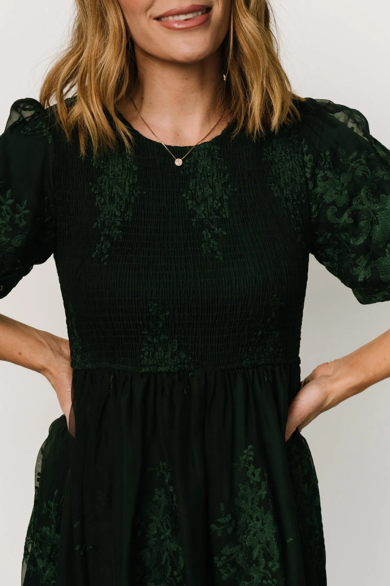 Corrine Embroidered Midi Dress | Emerald sold by Baltic Born product image thumbnail 2