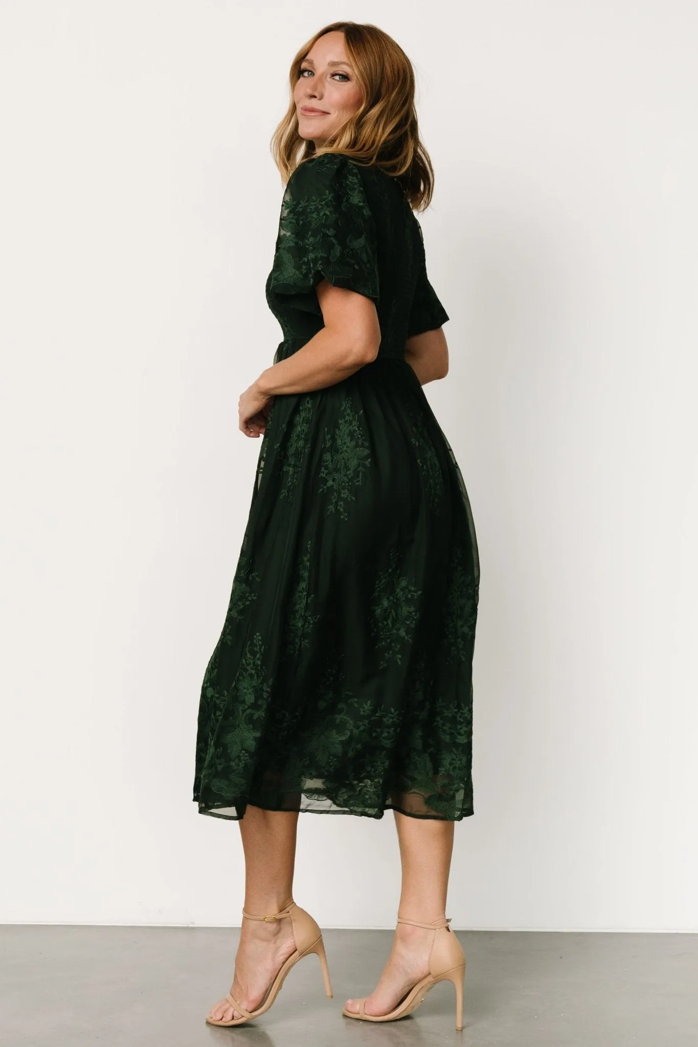 Corrine Embroidered Midi Dress | Emerald sold by Baltic Born product image thumbnail 3