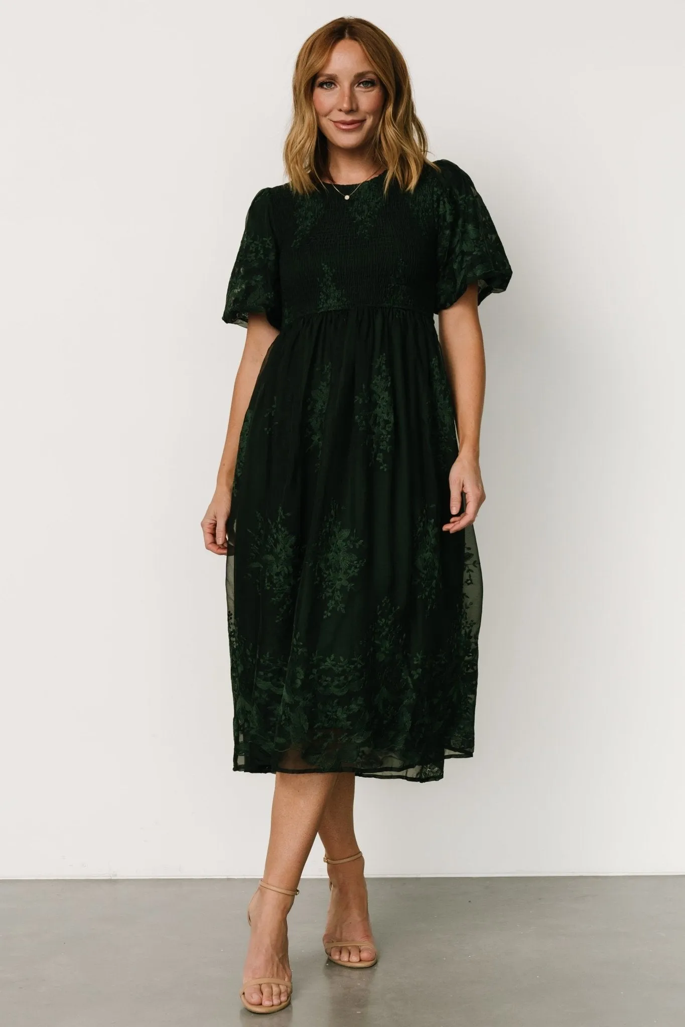 Corrine Embroidered Midi Dress | Emerald sold by Baltic Born