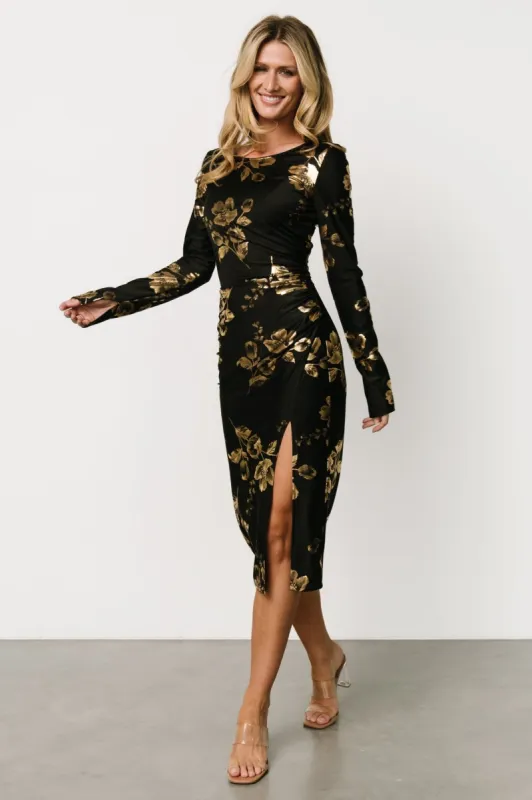 McQueen Midi Dress | Black + Gold sold by Baltic Born