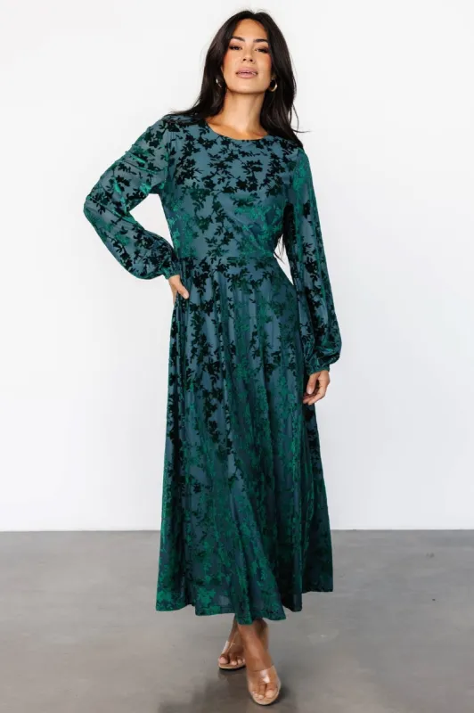 Thora Velvet Dress | Emerald Floral sold by Baltic Born
