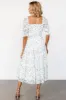Fabian Jacquard Midi Dress | Off White + Sage Floral sold by Baltic Born