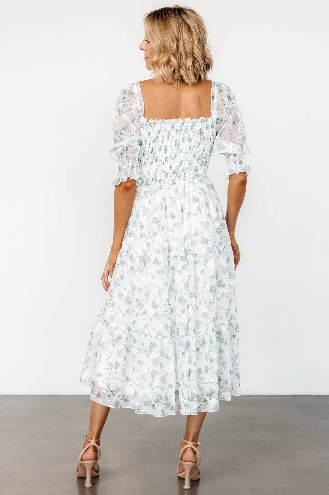 Fabian Jacquard Midi Dress | Off White + Sage Floral sold by Baltic Born product image thumbnail 5