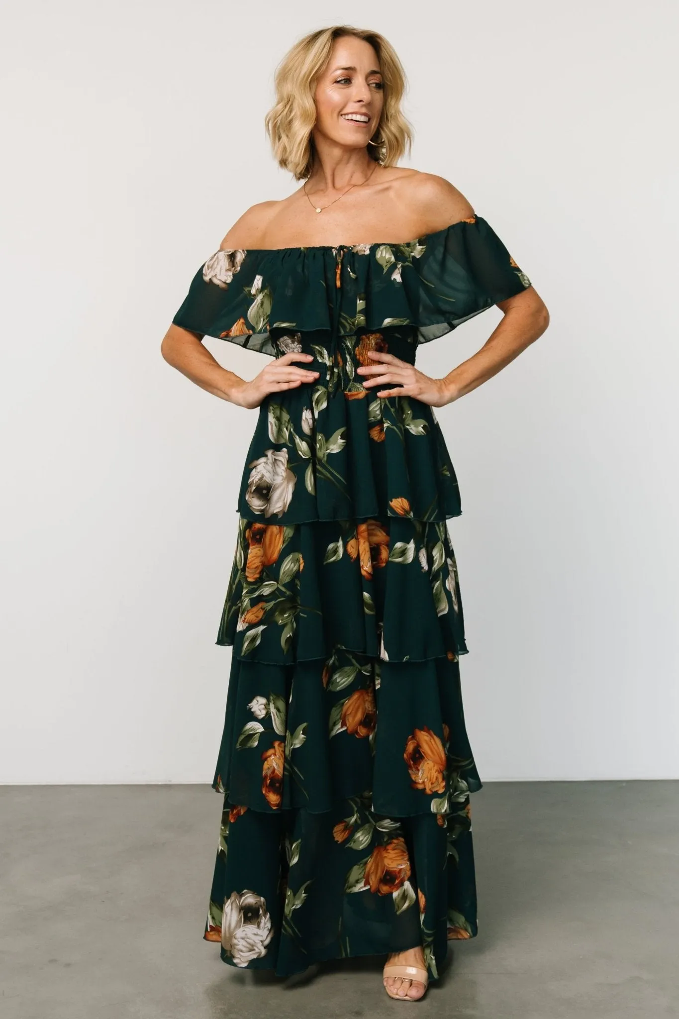 Carina Off Shoulder Maxi Dress | Deep Topaz Floral sold by Baltic Born product image thumbnail 4