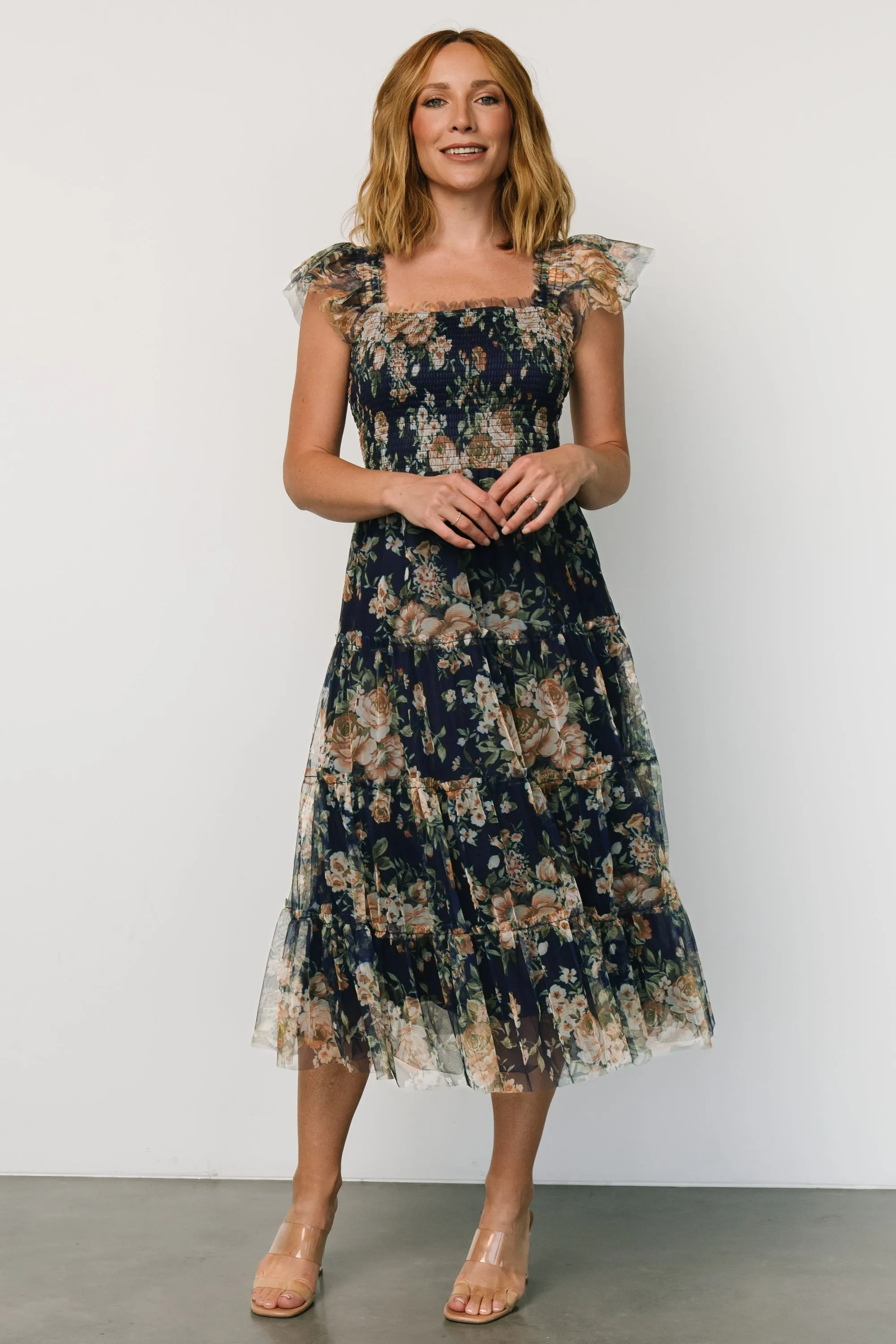 Clementine Tulle Midi Dress | Blue + Golden Floral sold by Baltic Born product image thumbnail 5