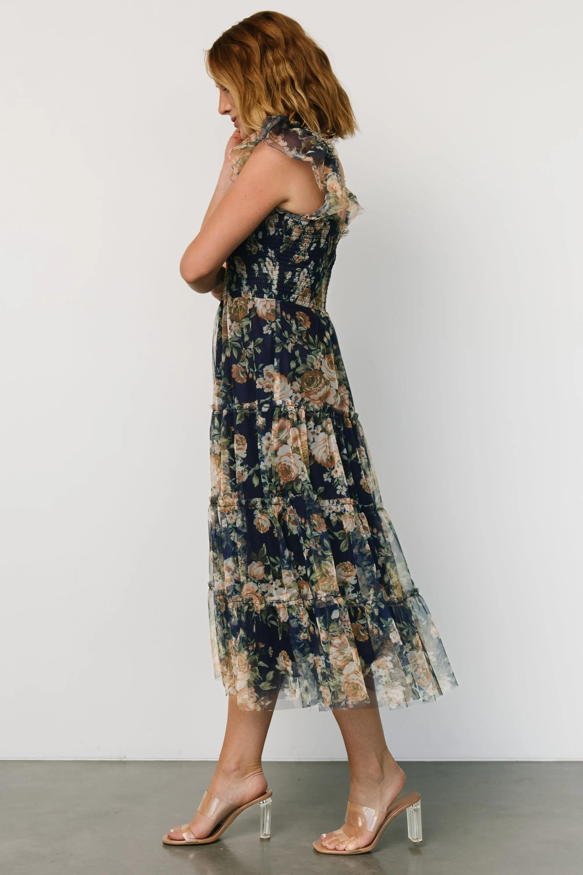 Clementine Tulle Midi Dress | Blue + Golden Floral sold by Baltic Born product image thumbnail 4