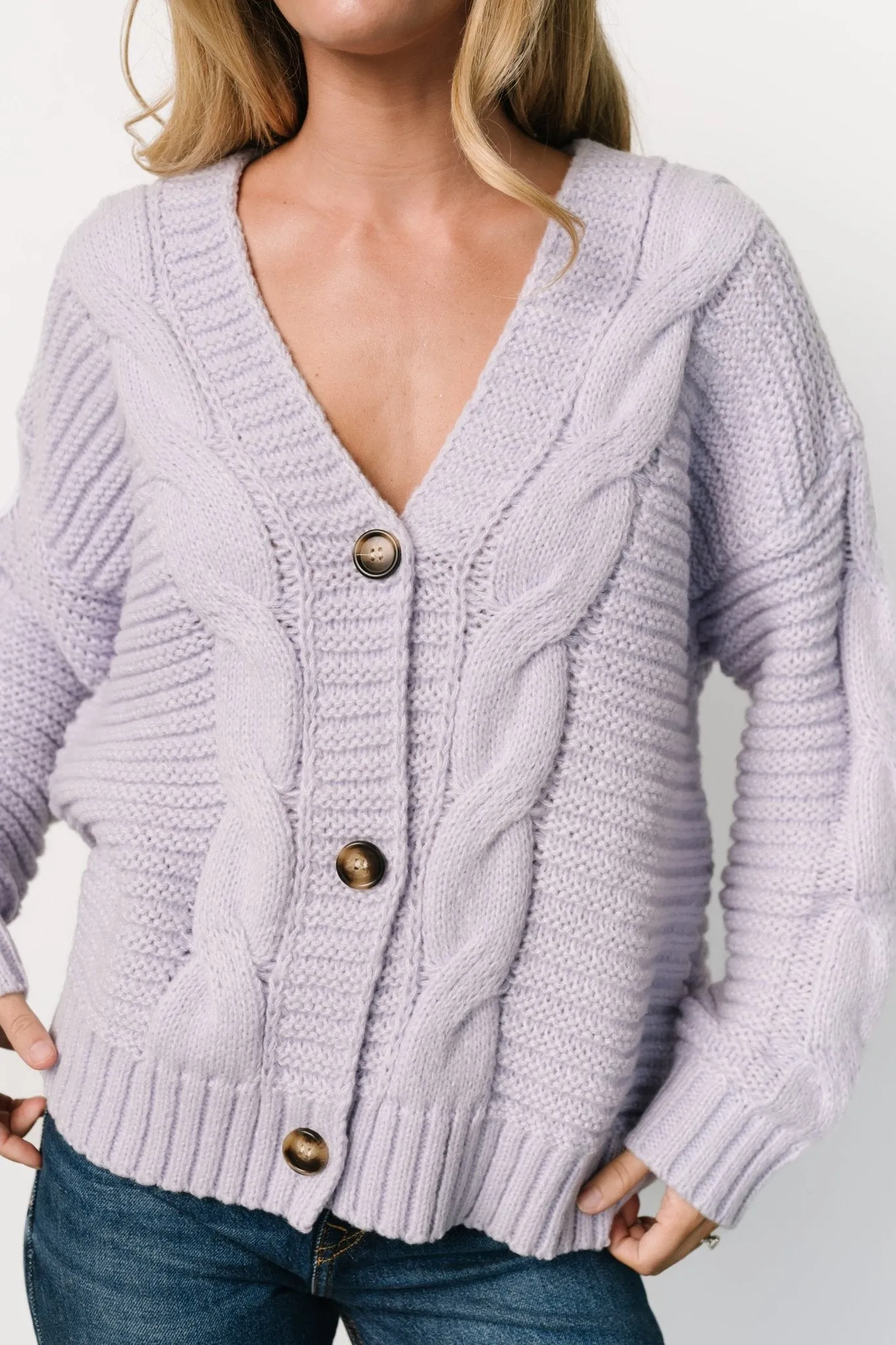 Ames Cable Knit Cardigan | Lavender sold by Baltic Born product image thumbnail 2