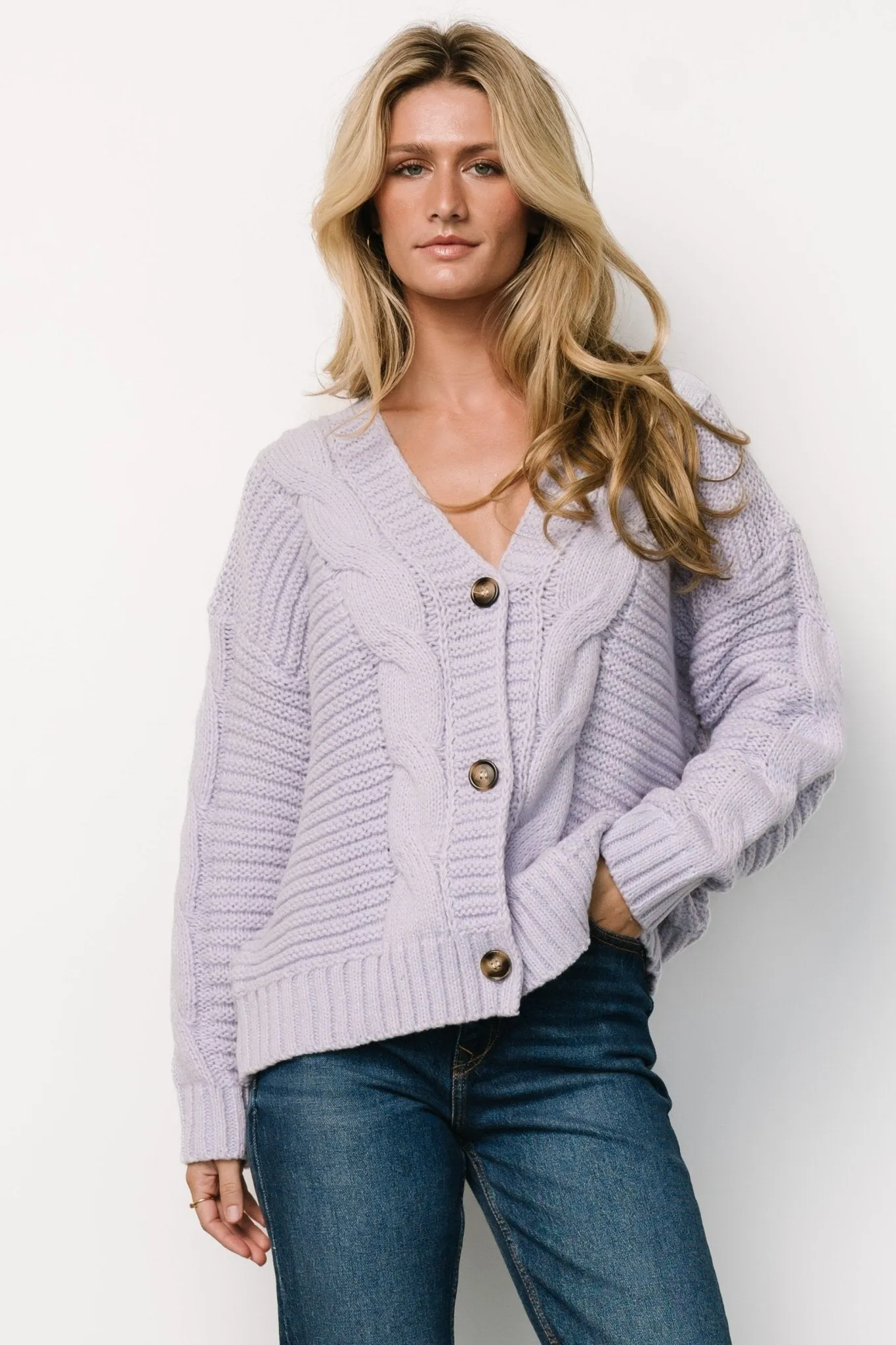 Ames Cable Knit Cardigan | Lavender sold by Baltic Born product image thumbnail 4