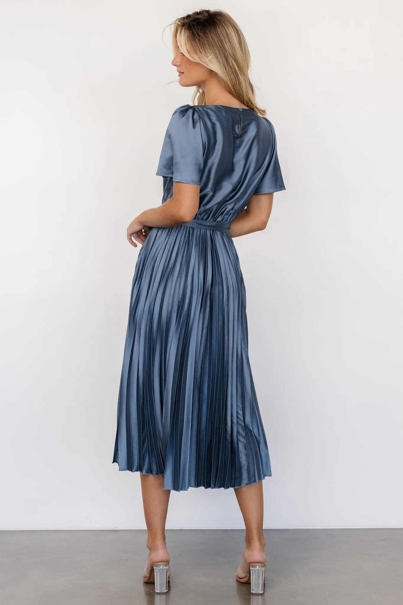 Adelaide Pleated Satin Dress | Blue sold by Baltic Born product image thumbnail 4