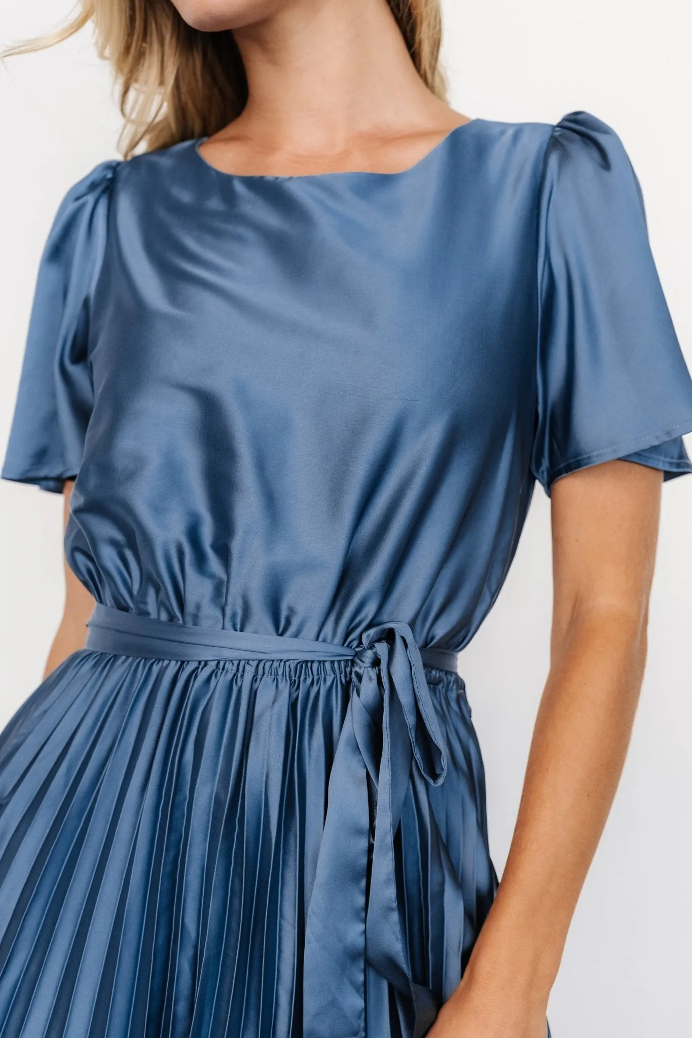 Adelaide Pleated Satin Dress | Blue sold by Baltic Born product image thumbnail 2