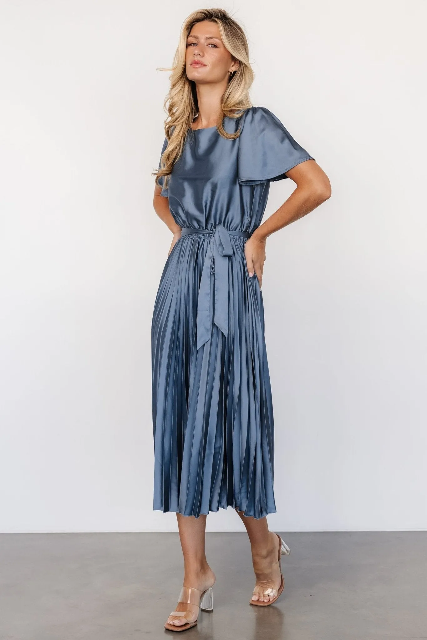 Adelaide Pleated Satin Dress | Blue sold by Baltic Born product image thumbnail 5