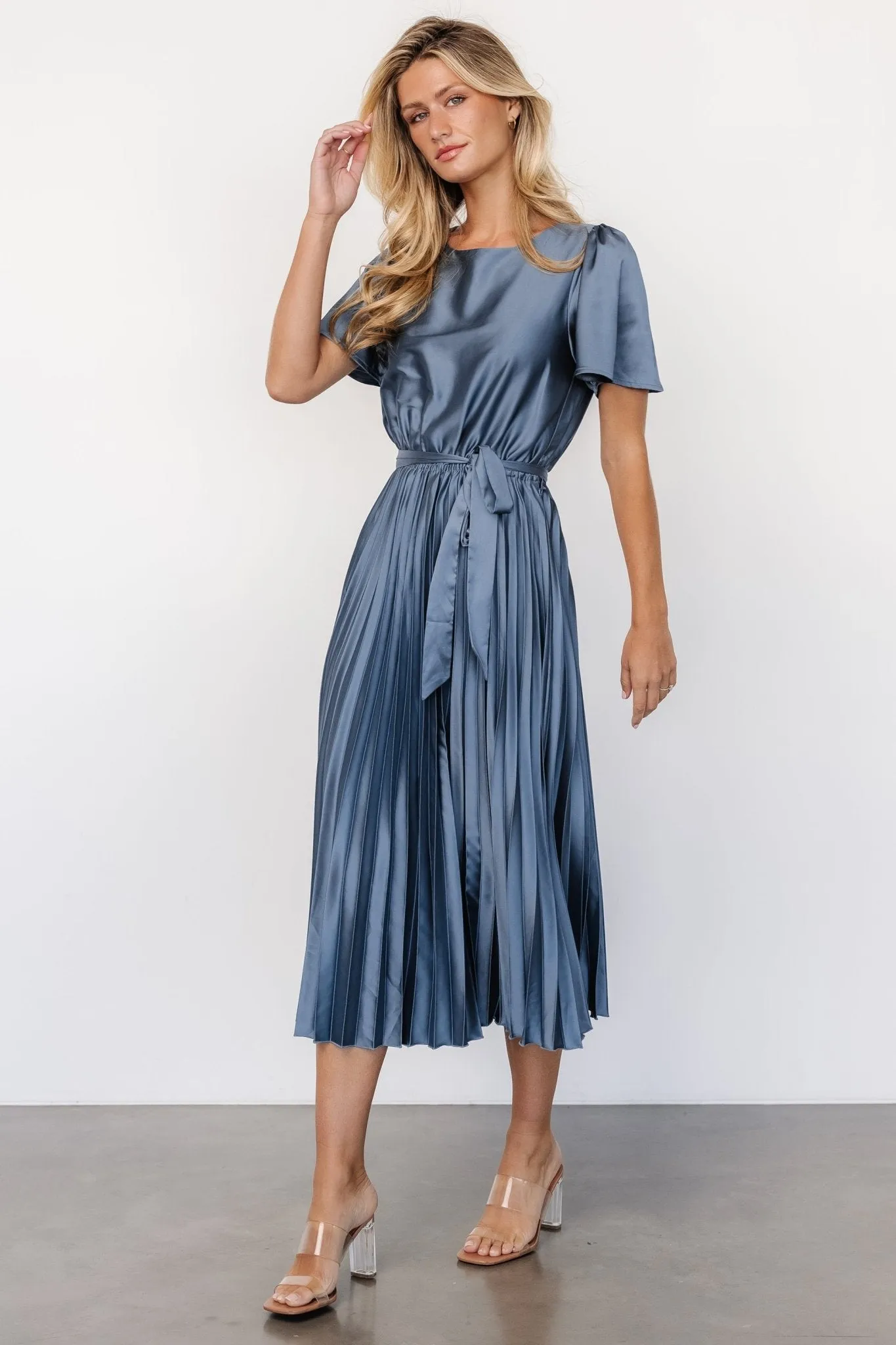 Adelaide Pleated Satin Dress | Blue sold by Baltic Born product image thumbnail 3