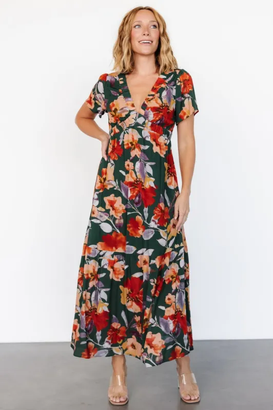 Cassie Short Sleeve Dress | Dark Green Floral made by Gilli