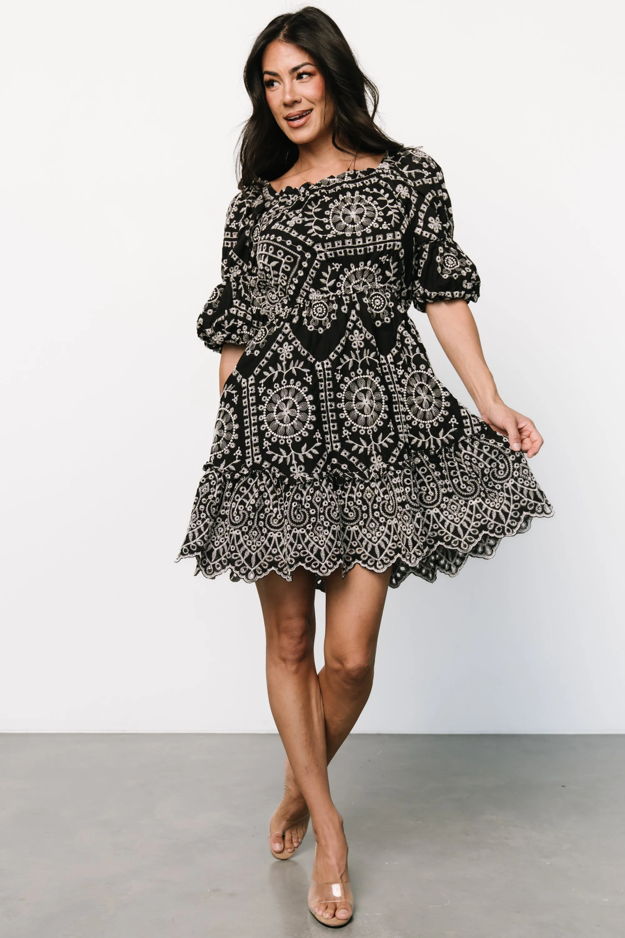 Katina Embroidered Short Dress | Black + White sold by Baltic Born product image thumbnail 5
