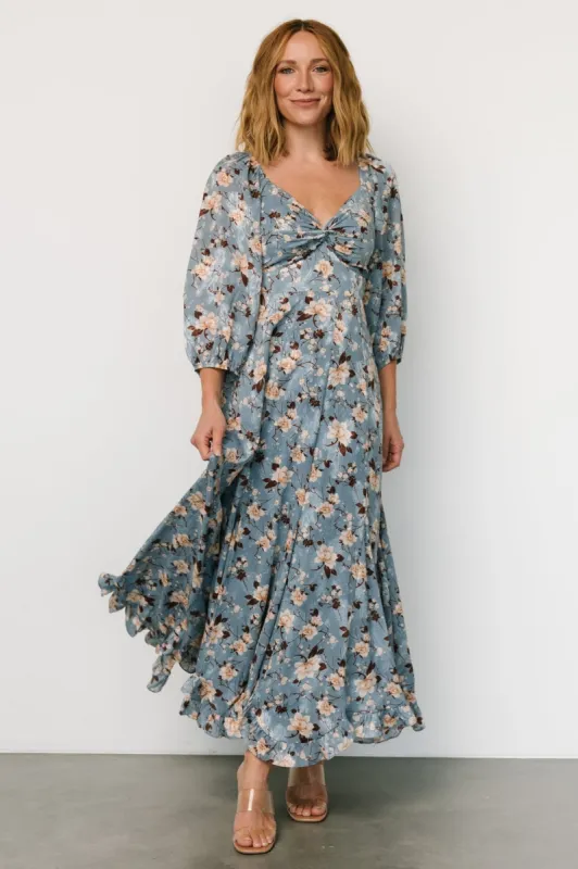 Estefania Maxi Dress | Blue + Peach Floral sold by Baltic Born