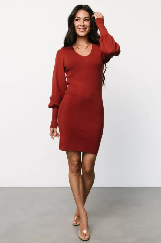 Suki V Neck Sweater Dress | Brick sold by Baltic Born