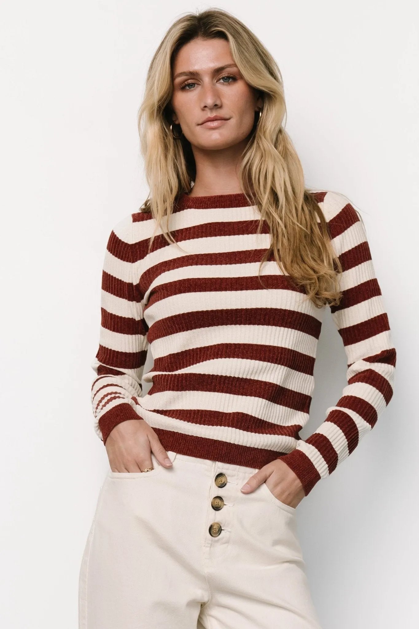 Milwaukee Striped Sweater | Burgundy + Ivory sold by Baltic Born product image thumbnail 4
