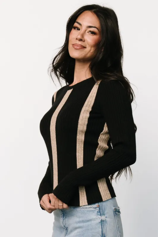 Jolene Ribbed Sweater Top | Black + Tan Stripe sold by Baltic Born