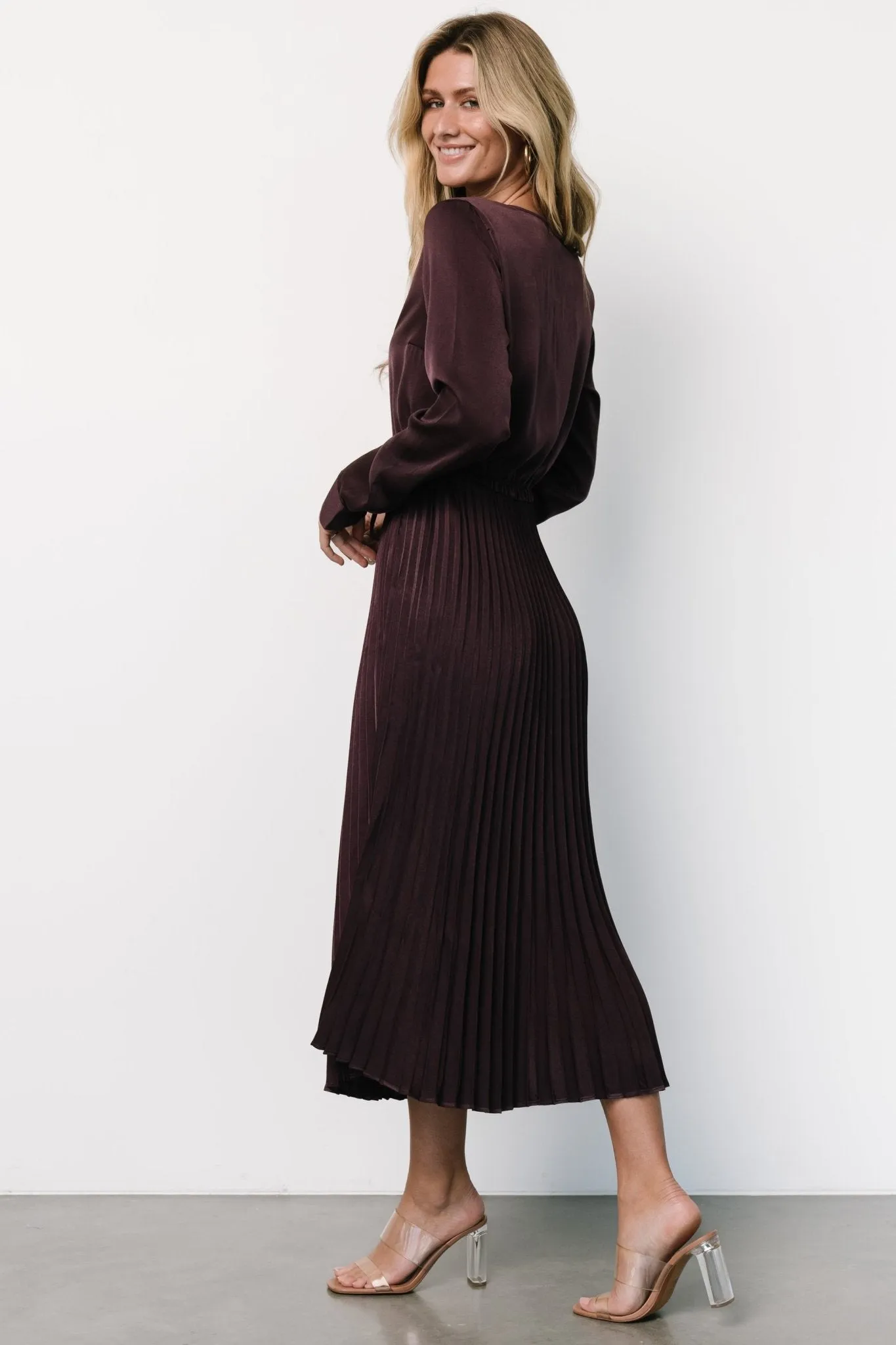 Waco Pleated Dress | Dark Plum sold by Baltic Born product image thumbnail 3