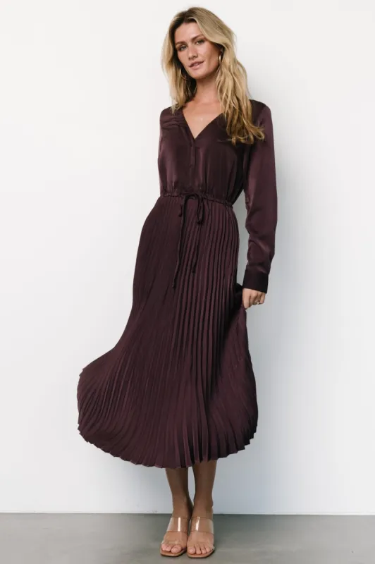 Waco Pleated Dress | Dark Plum sold by Baltic Born