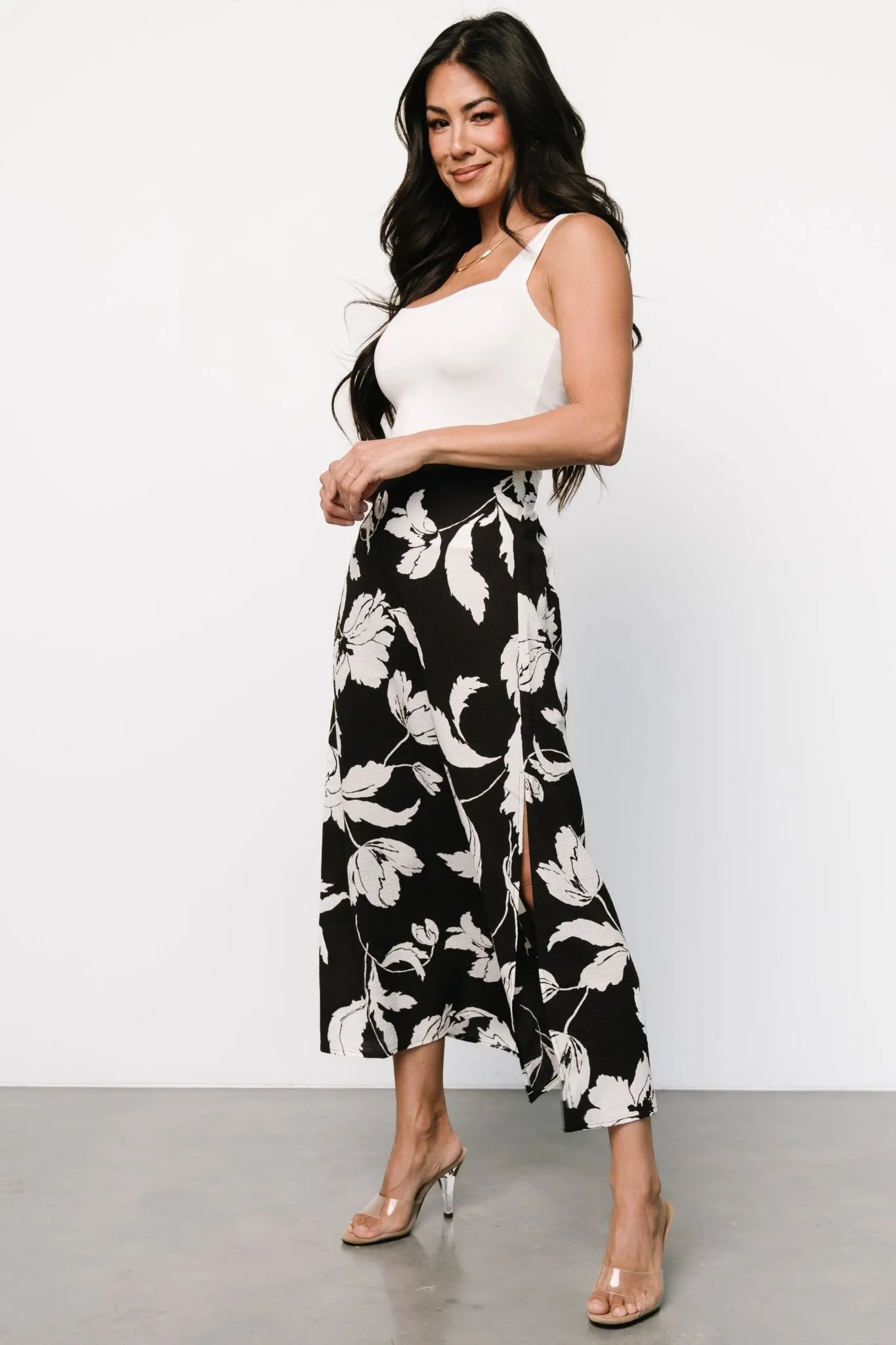 Osaka Midi Skirt | Black + White Floral sold by Baltic Born product image thumbnail 3