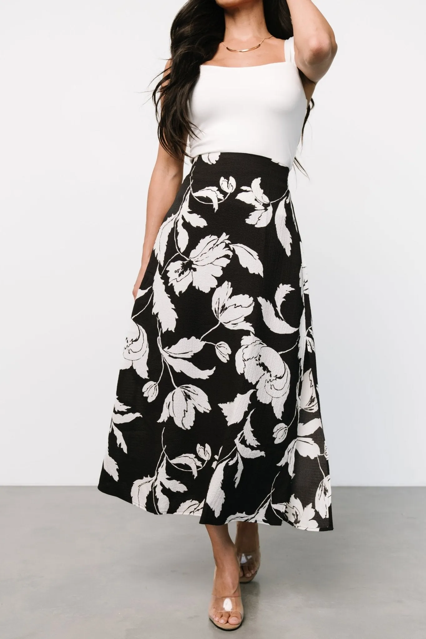 Osaka Midi Skirt | Black + White Floral sold by Baltic Born product image thumbnail 5