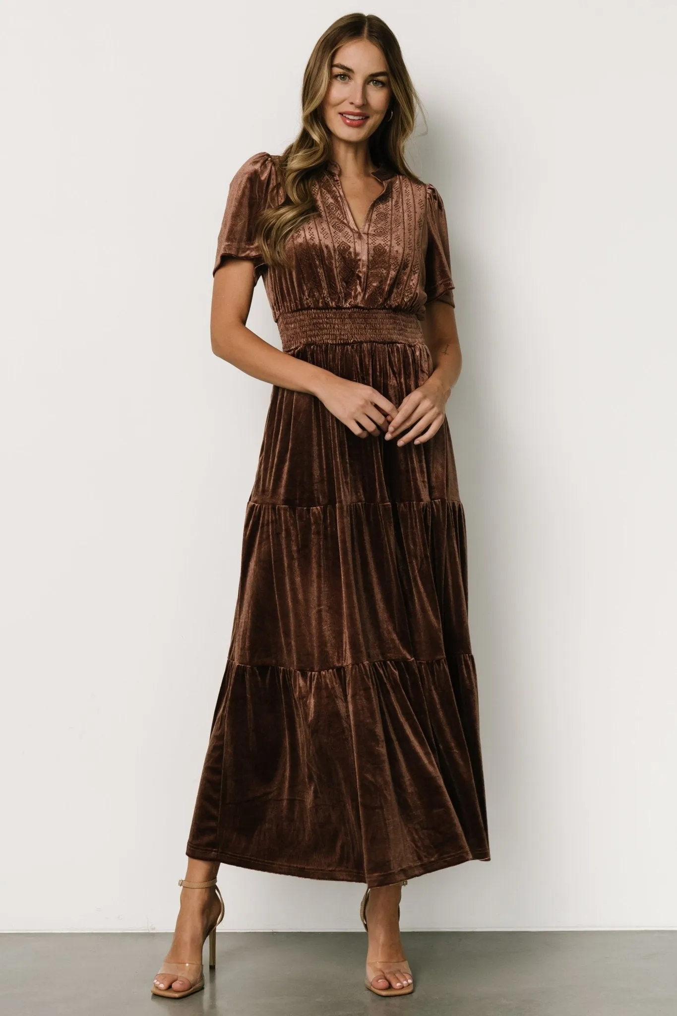 Maida Embroidered Velvet Dress | Chocolate sold by Baltic Born product image thumbnail 4