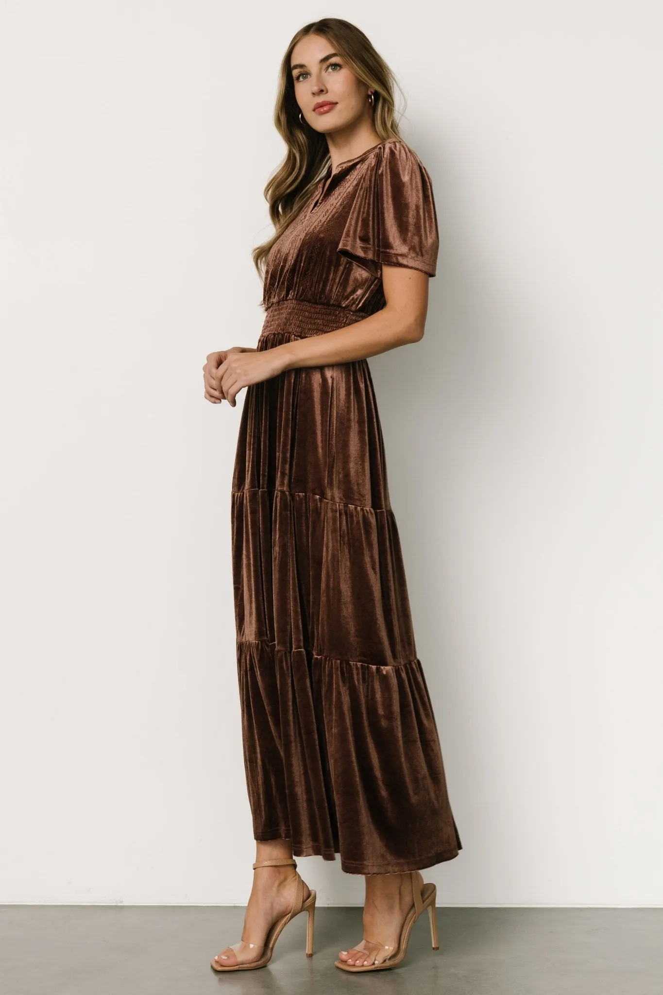 Maida Embroidered Velvet Dress | Chocolate sold by Baltic Born product image thumbnail 3
