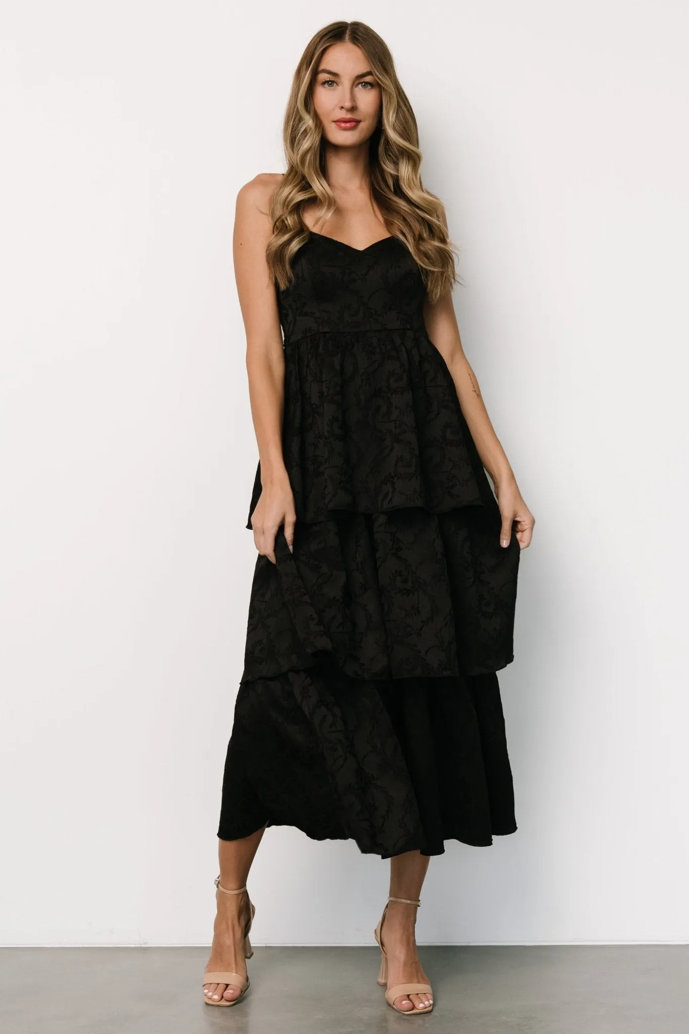Violetta Embossed Tiered Dress | Black sold by Baltic Born product image thumbnail 2