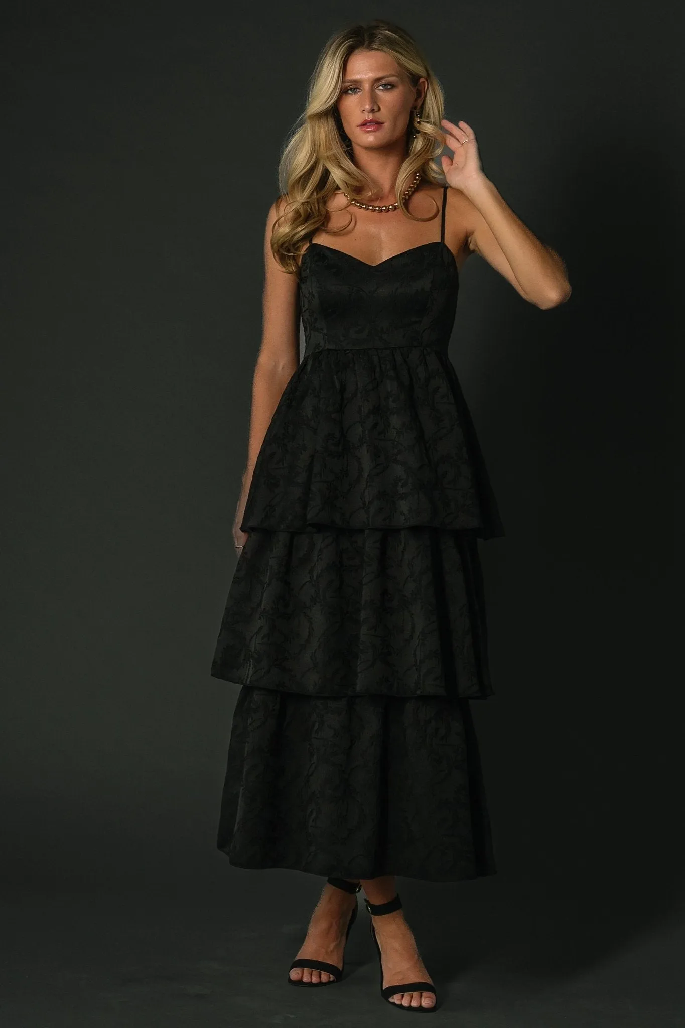 Violetta Embossed Tiered Dress | Black sold by Baltic Born product image thumbnail 3