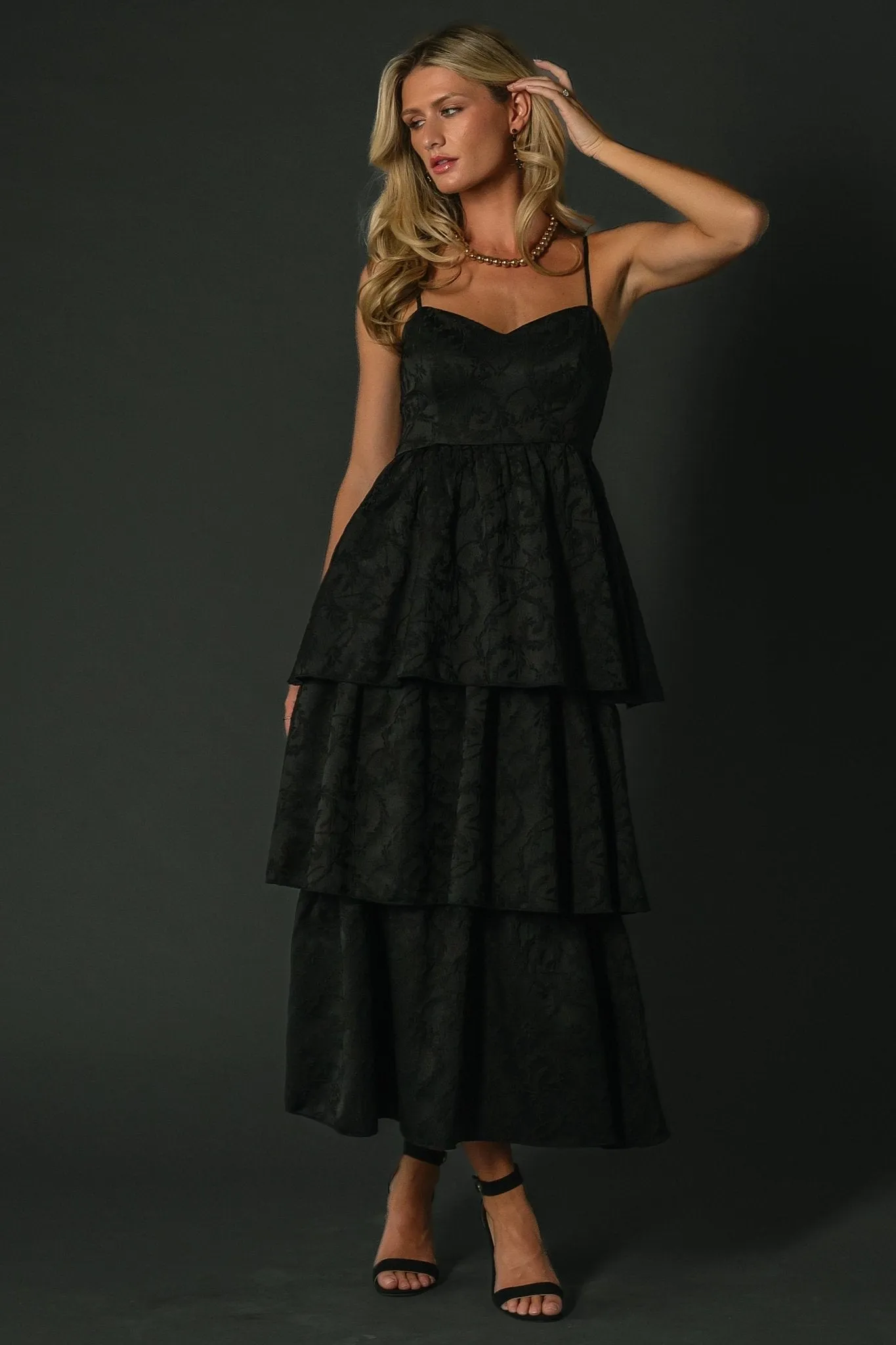 Violetta Embossed Tiered Dress | Black sold by Baltic Born product image thumbnail 5