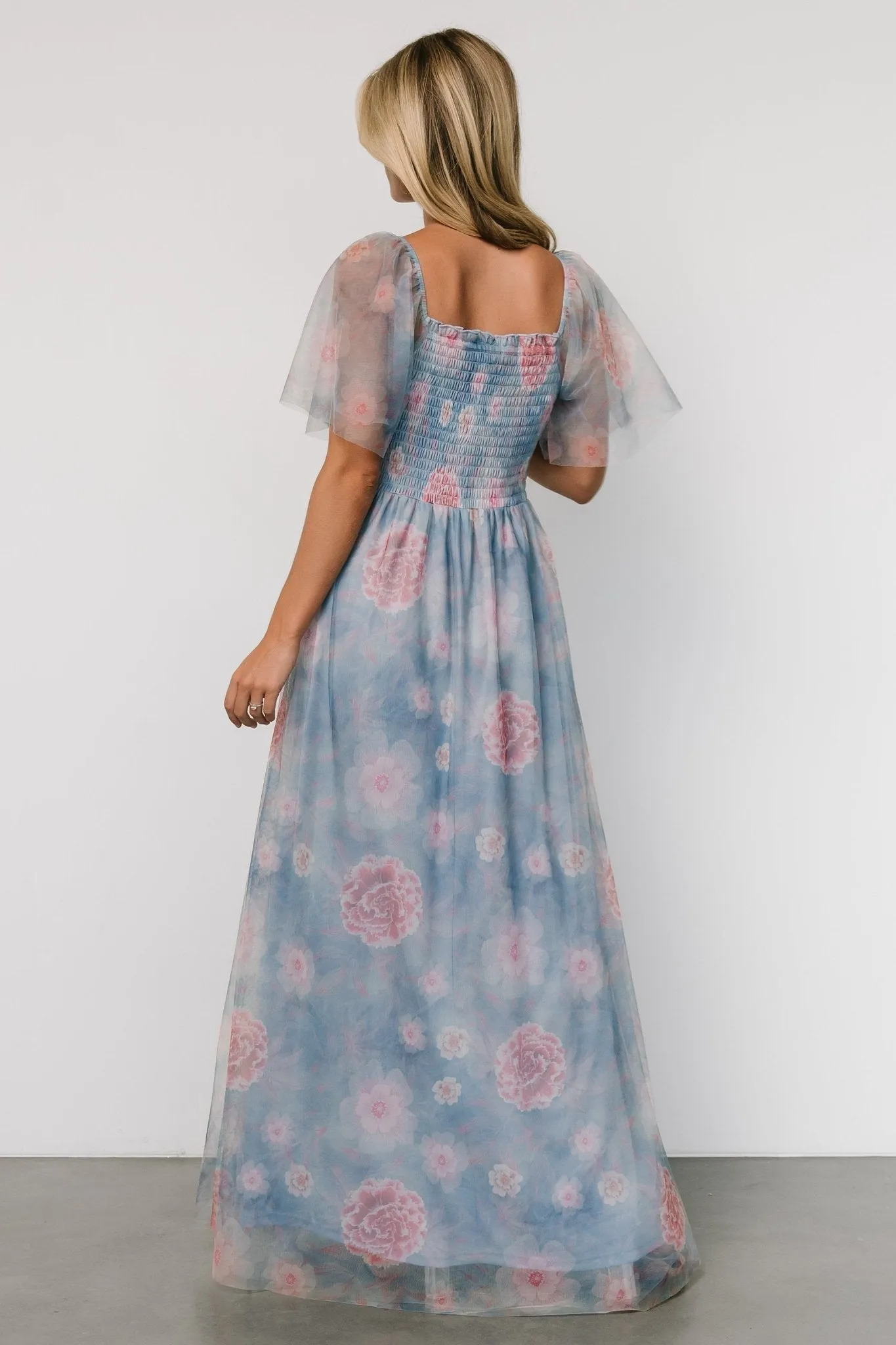 Cassandra Tulle Maxi Dress | Light Blue + Pink Floral sold by Baltic Born product image thumbnail 5