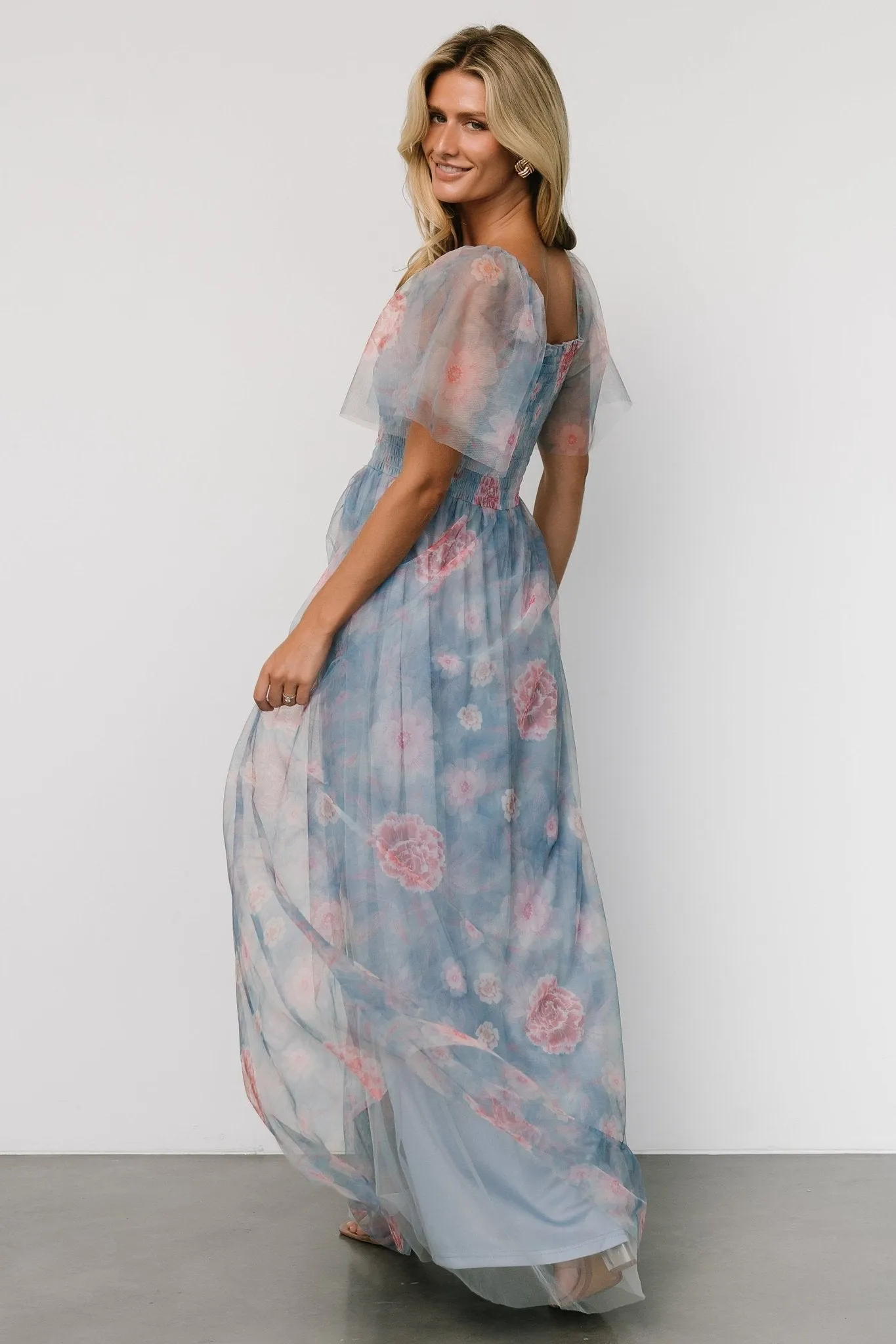 Cassandra Tulle Maxi Dress | Light Blue + Pink Floral sold by Baltic Born product image thumbnail 3