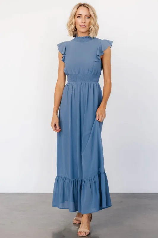 Kearny Ruffle Maxi Dress | Whisper Blue sold by Baltic Born
