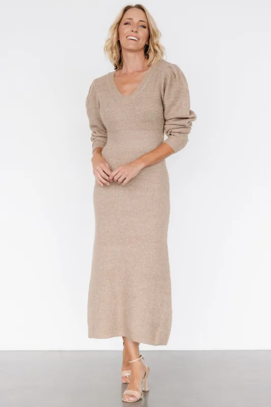 Lenore V Neck Sweater Dress | Latte sold by Baltic Born