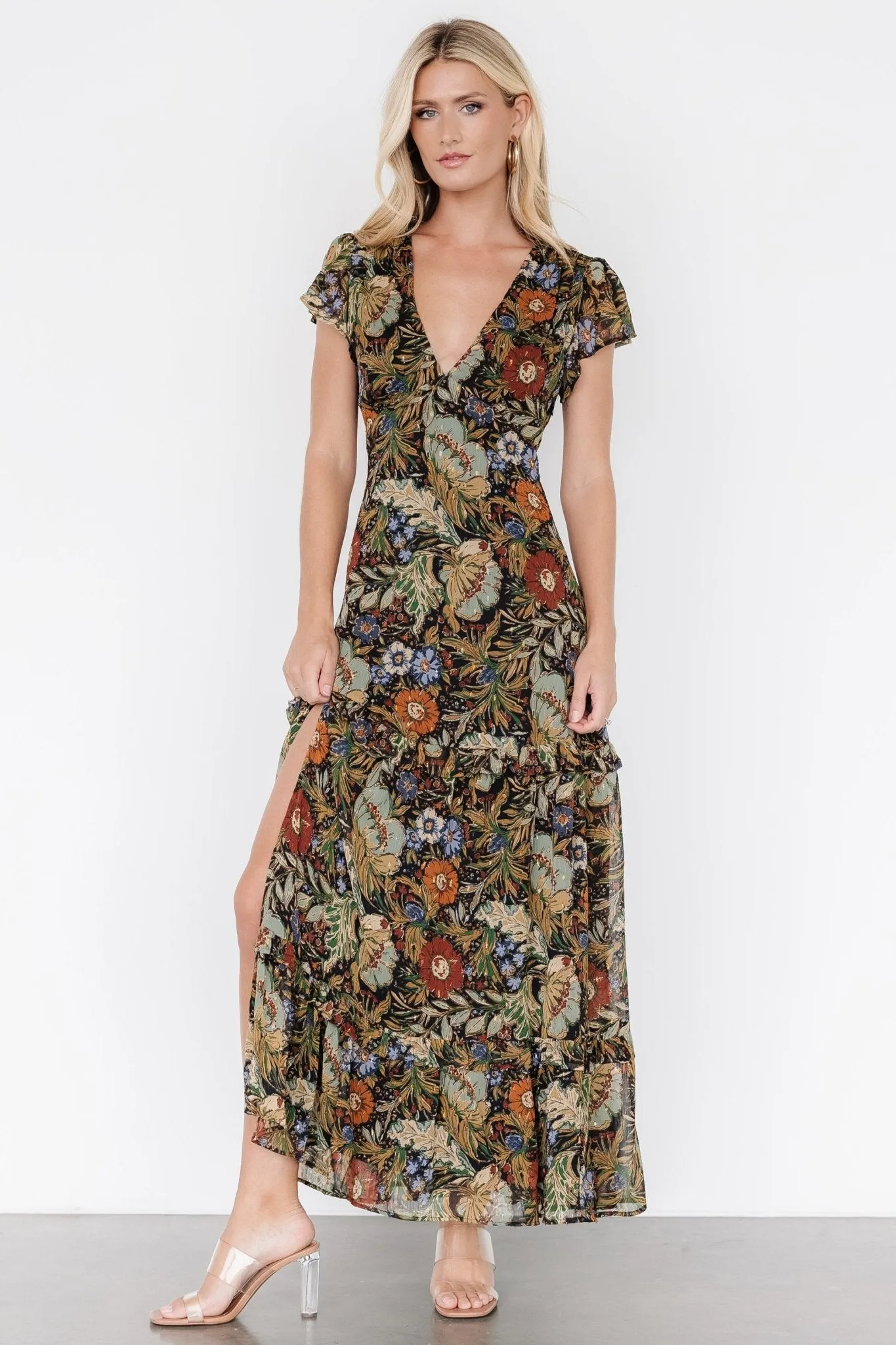 Riverwood Deep V Maxi Dress | Multi Floral sold by Baltic Born
