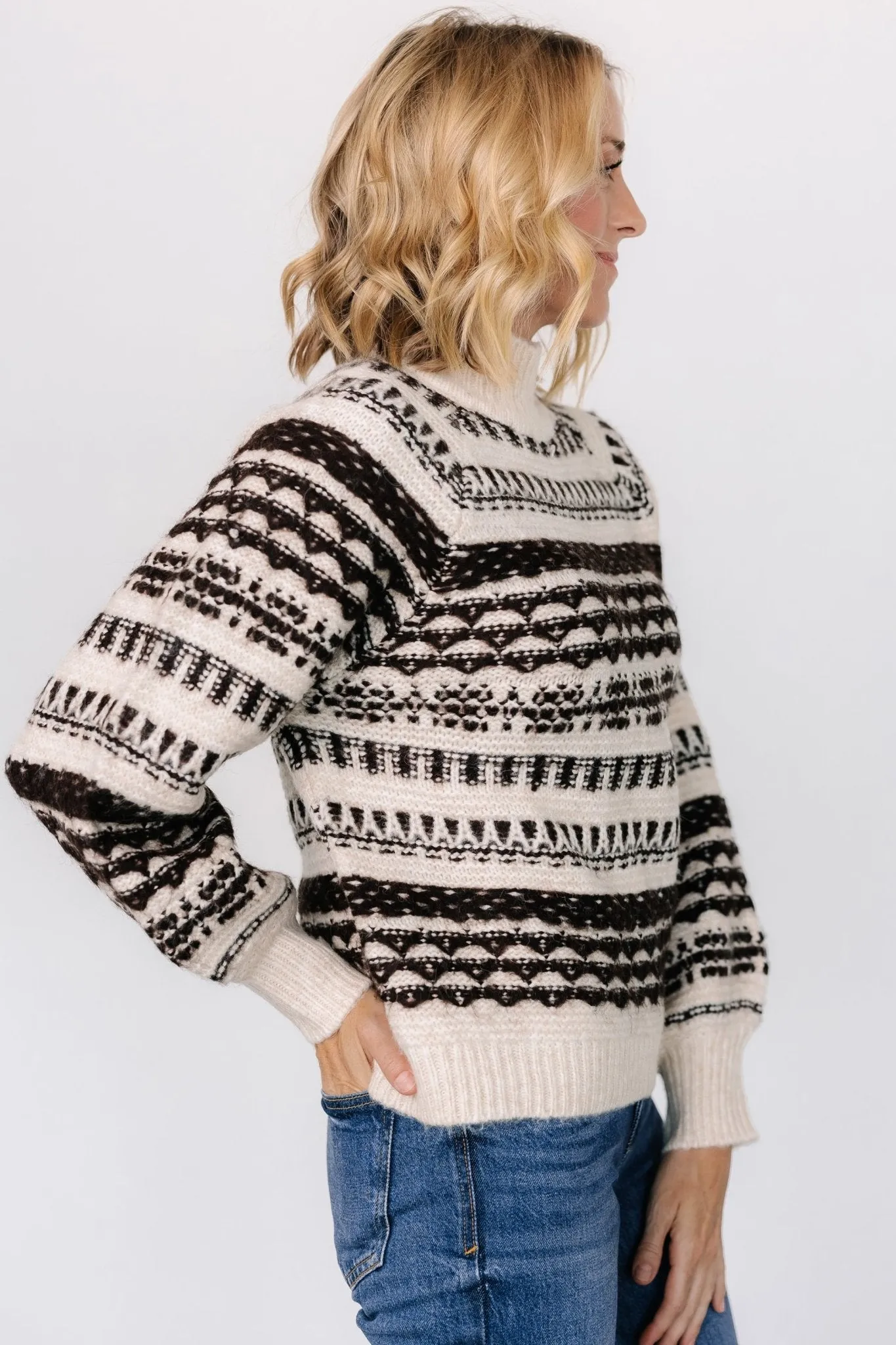 Guadalupe Mock Neck Sweater | Ivory + Chocolate sold by Baltic Born product image thumbnail 2