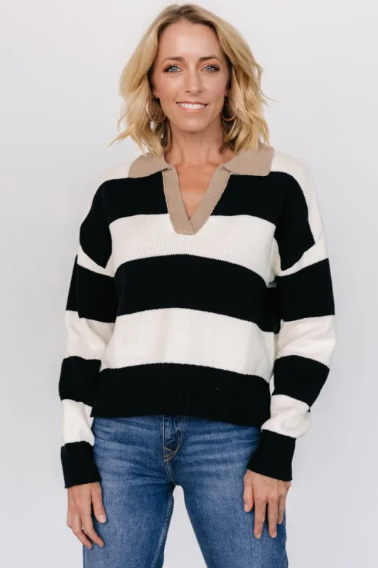 Alec Striped Sweater | Black + Ivory sold by Baltic Born