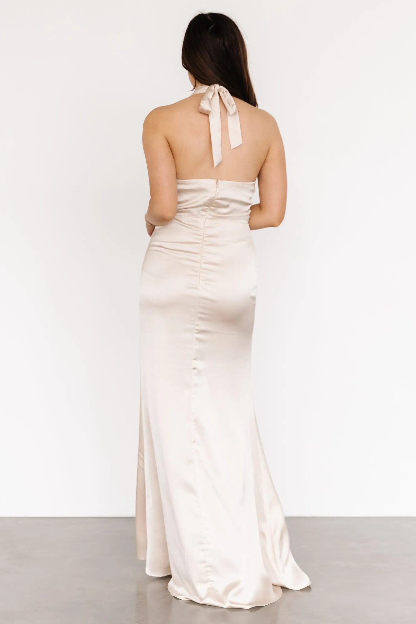 Natalie Satin Halter Gown | Champagne sold by Baltic Born product image thumbnail 2